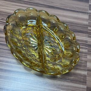 Vintage Anchor Hocking amber Glass Relish/candy‎  Dish boxDZ